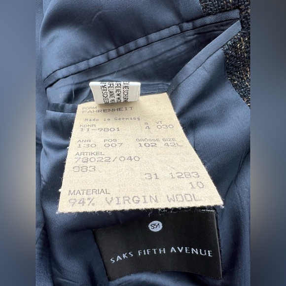 Hugo Boss Germany cashmere wool blend three button blazer jacket blue checkered - Picture 6 of 9